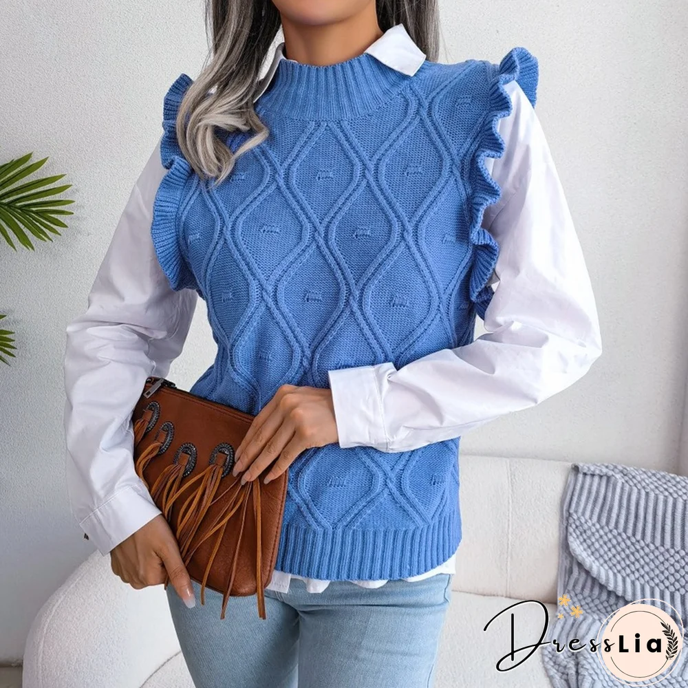 Fashion Knitted Sweater Vest For Women Fall Sweaters New Casual Solid Wood Ear Tanks Tops Sweater Women's Pullovers