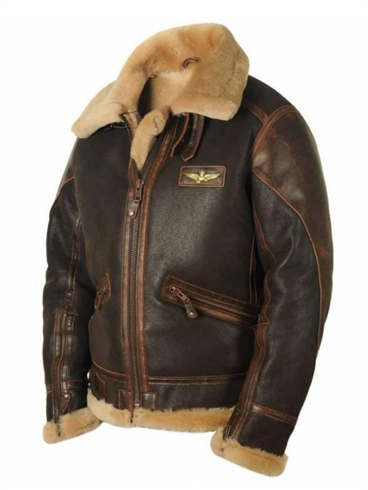 Fall and Winter Brown Men's Lapel Casual PU Leather Jacket Padded Jacket