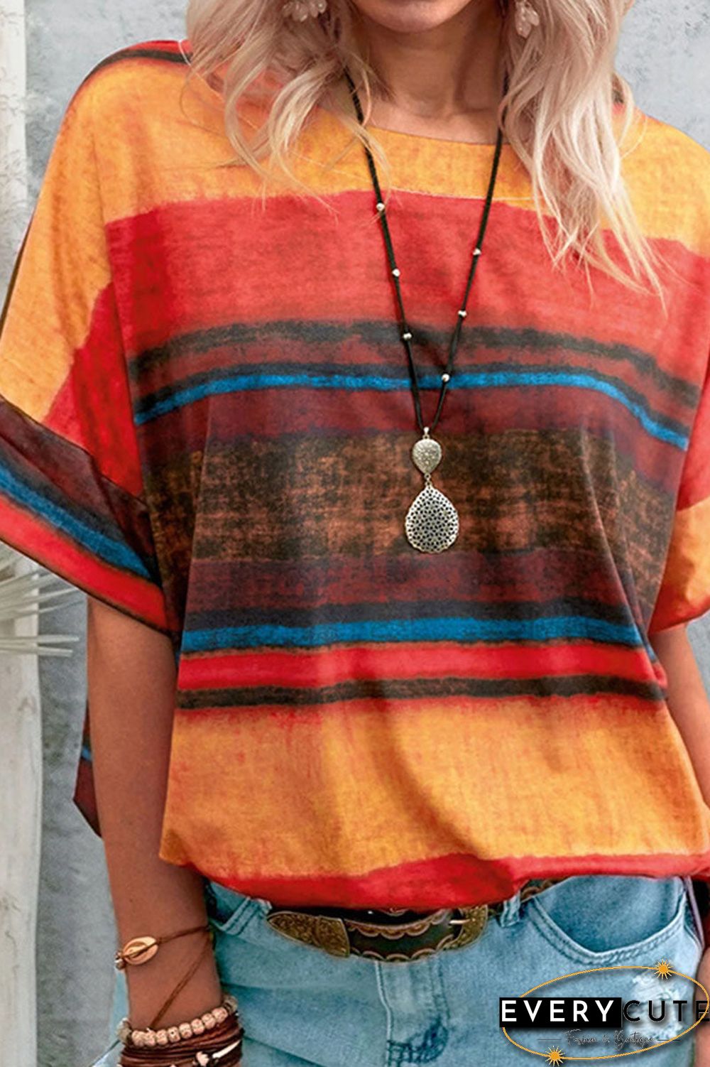 Fashion Gradual Change O Neck T-Shirts(7 Colors)