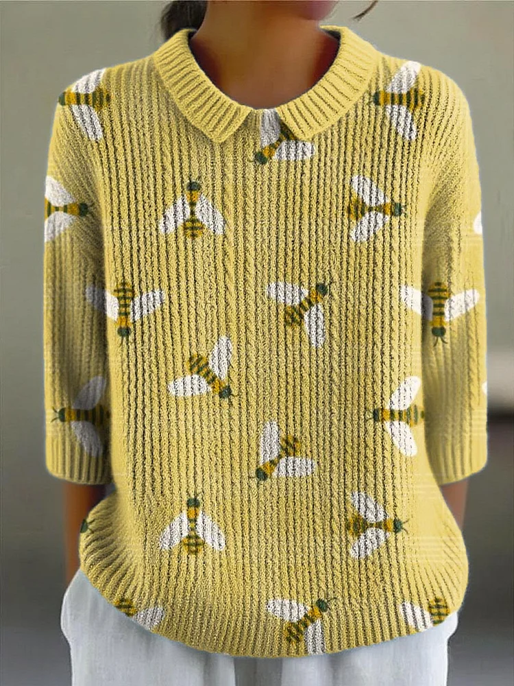 Women's Lovely Bees Art Print Casual Pullover Sweater