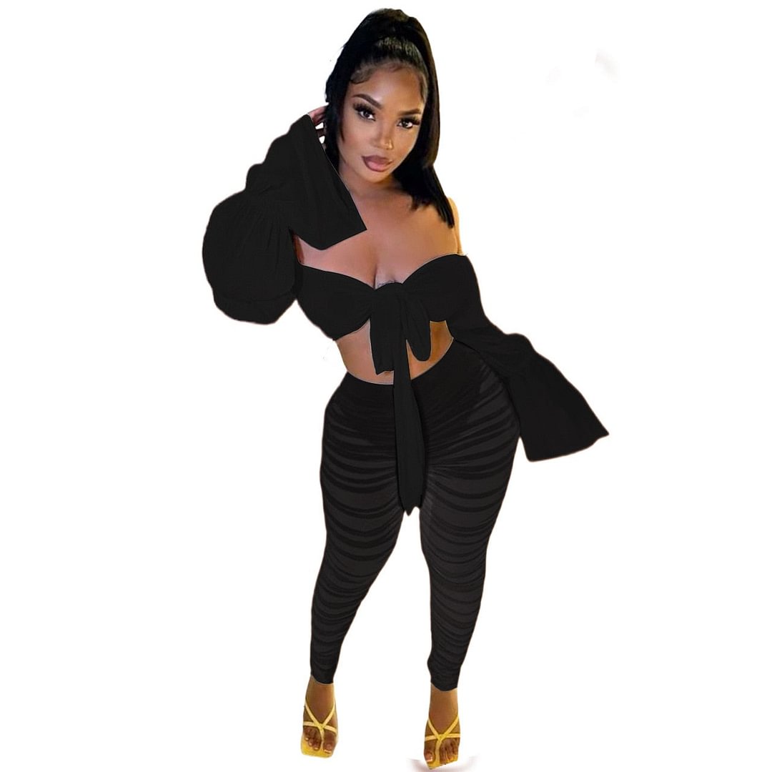ANJAMANOR Sexy 2 Piece Set Crop Top and Mesh Leggings Pants All White Vacation Outfits for Women 2022 Fashion Clothes D89-DG34