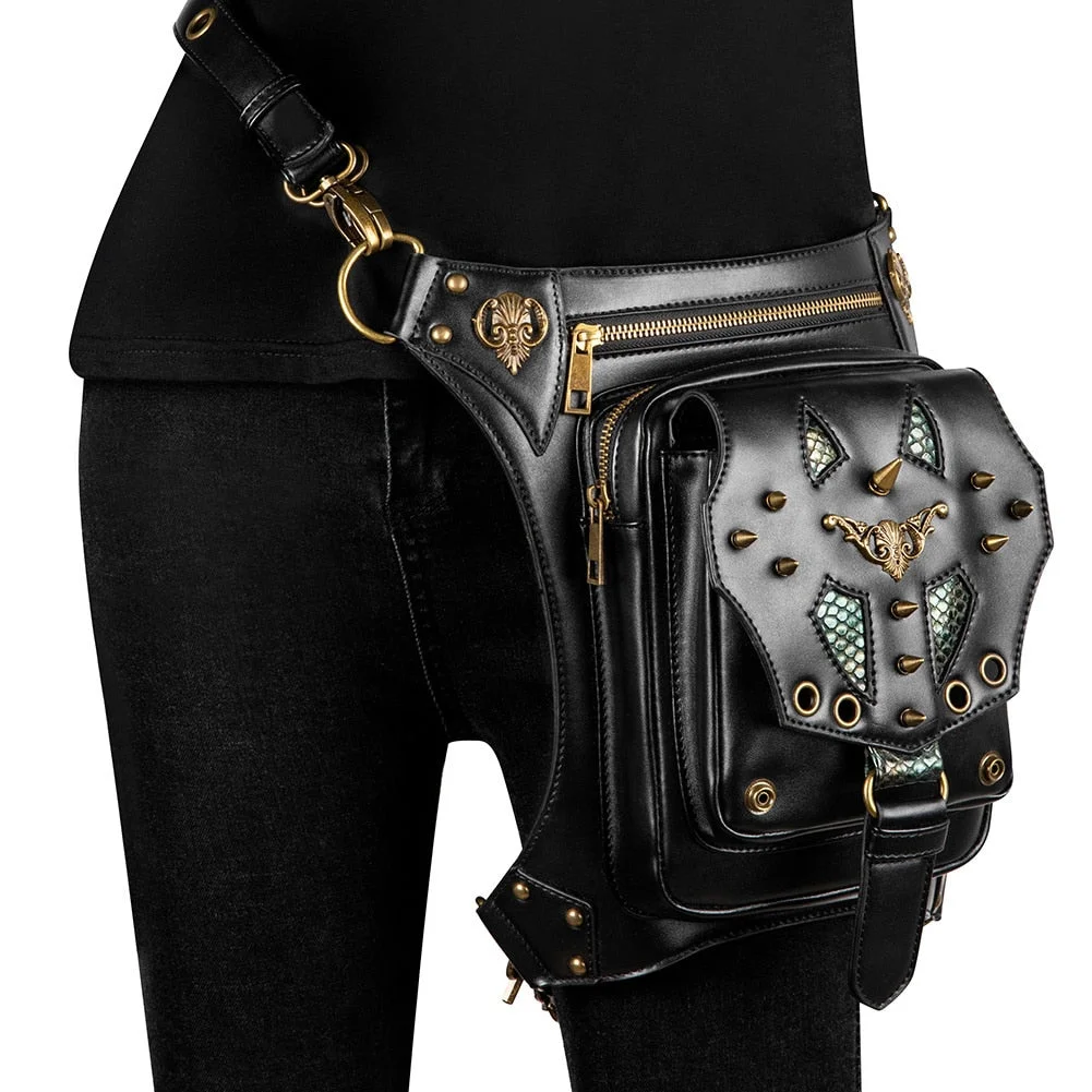 Chain Small Belt Motorcycle Leg Banana Pouch Hip Bag Steampunk Bag Shoulder Messenger Waist Bag Fanny Pack For Women Cyberpunk
