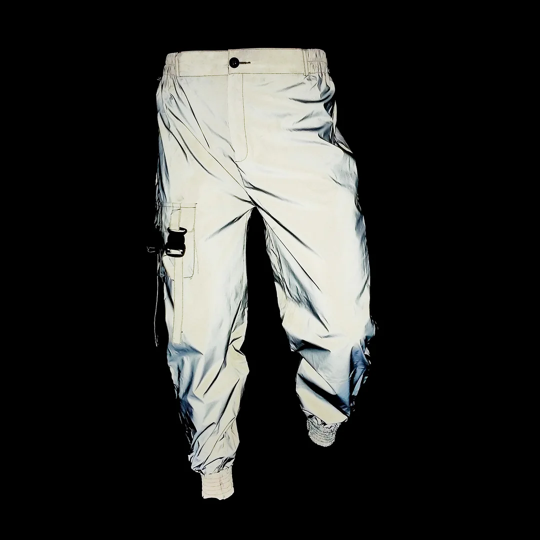 Toloer Hong Kong Hip Hop Function Reflective Overalls Men's Casual Little Pants Side Zipper Multi-Pocket Reflective Pants-Outfit Ideas