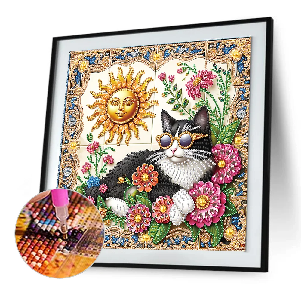 Diamond Painting - Partial Special Shaped Drill - Sun Cat(Canvas|30*30cm)