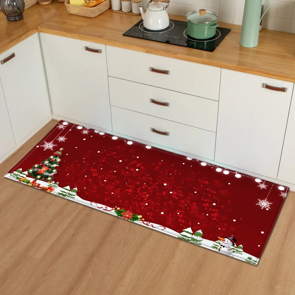 Christmas Kitchen Mat Bedroom Entrance Doormat 3D Pattern Home Floor Decoration Living Room Carpet Bathroom Non-Slip Rug