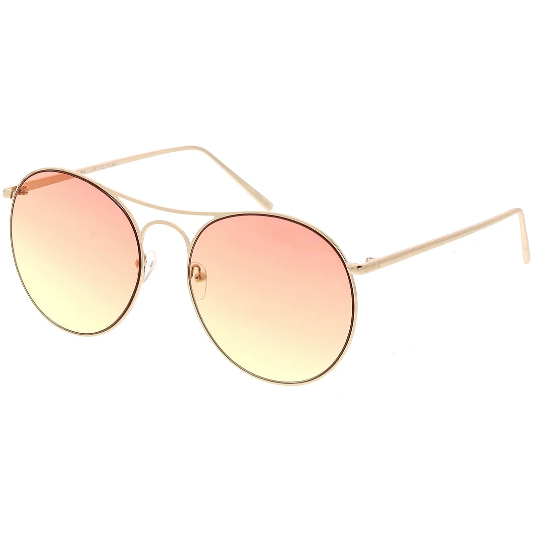 Oversize Metal Aviator glasses Double Nose Bridge Round Gradient Flat Lens 65mm