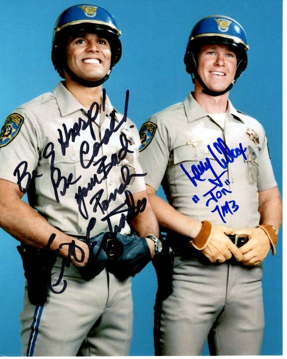 ERIK ESTRADA & LARRY WILCOX Signed Autographed CHiPS PONCH & JON Photo Poster painting