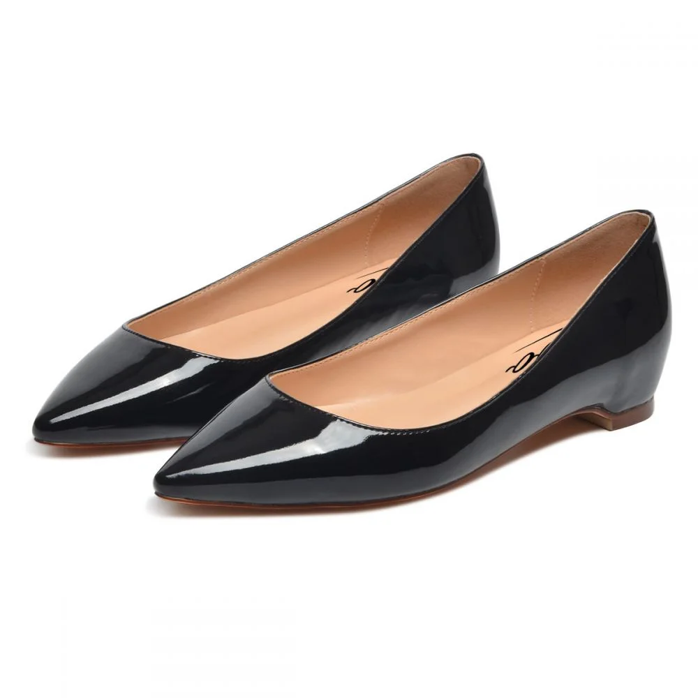 Pointed Toe Ballet Flats Black Leather Ballet Flats for Women Nicepairs