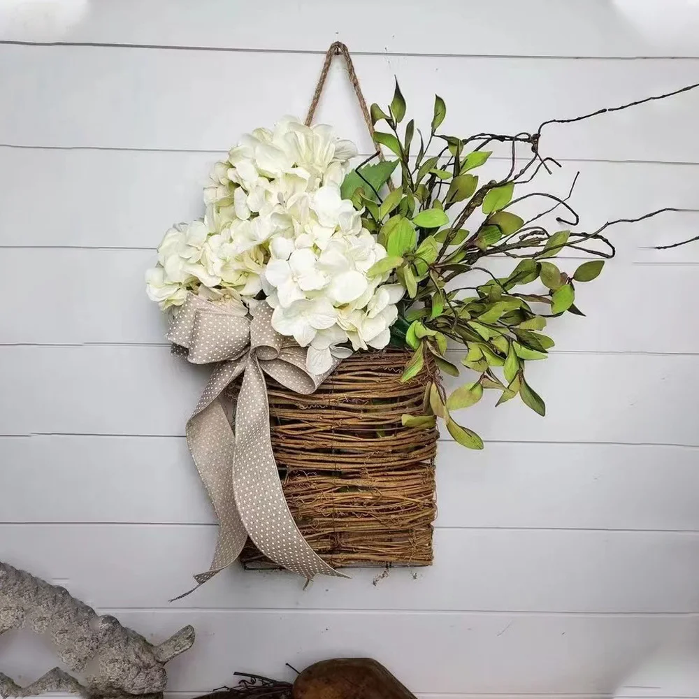 Spring Simulation Holiday Decoration Cream Hydrangea Flower Basket