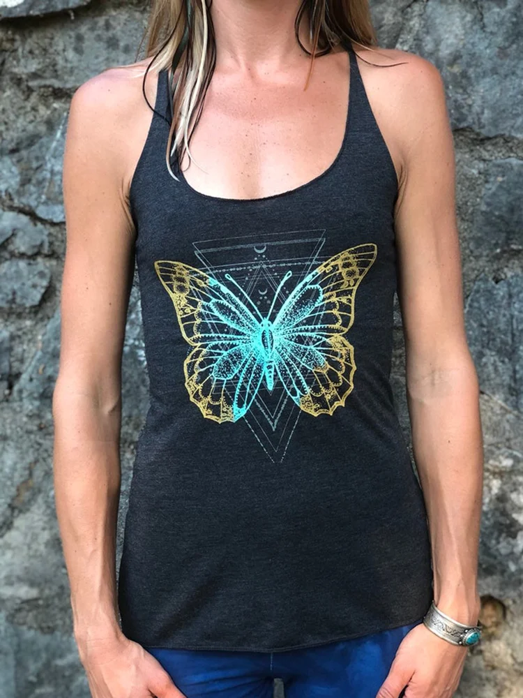 Multicolored Butterfly Print Tank Top