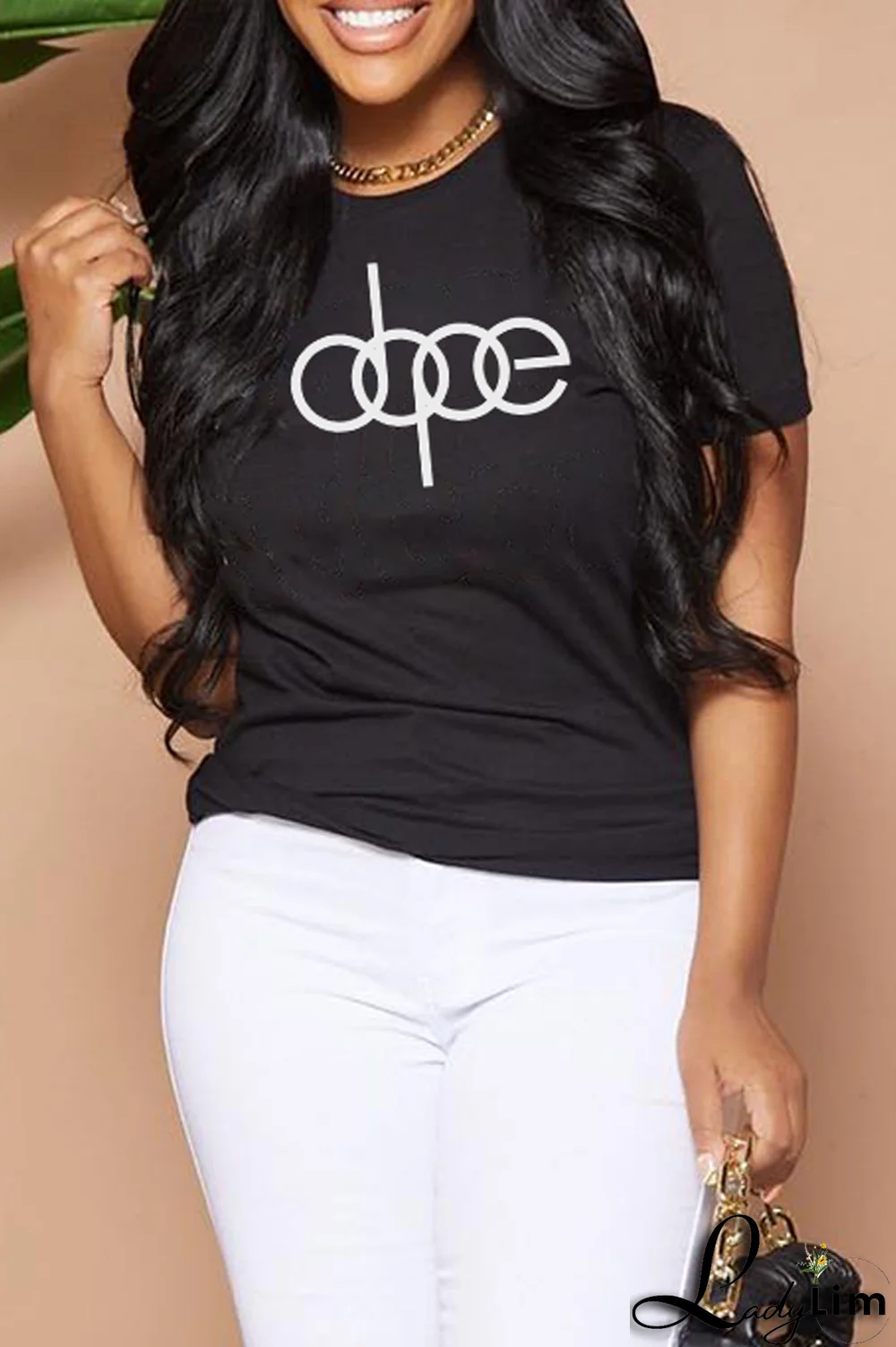 White Fashion Street Print Patchwork O Neck T-Shirts