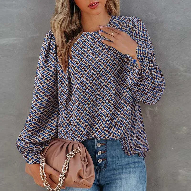 Casual Printed Blouse Women Long Puff Sleeve O Neck Blusas Bohemian Shirt 2022 ZANZEA Spring Tunic Tops Chemise Mujer Oversized