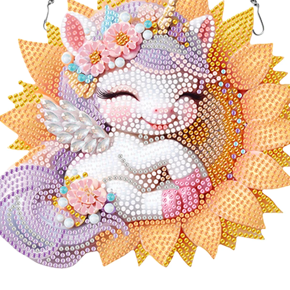Single-Side Unicorn Diamond Art Hanging Pendant for Office Decor (Sunflower)
