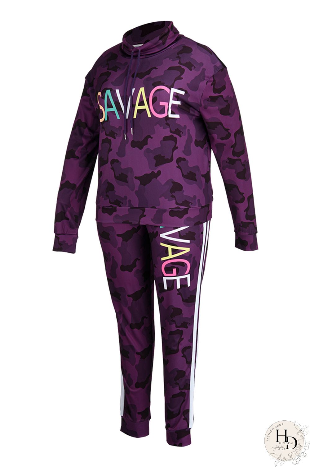 Camouflage Fashion Casual Letter Camouflage Print Basic Hooded Collar Plus Size Two Pieces