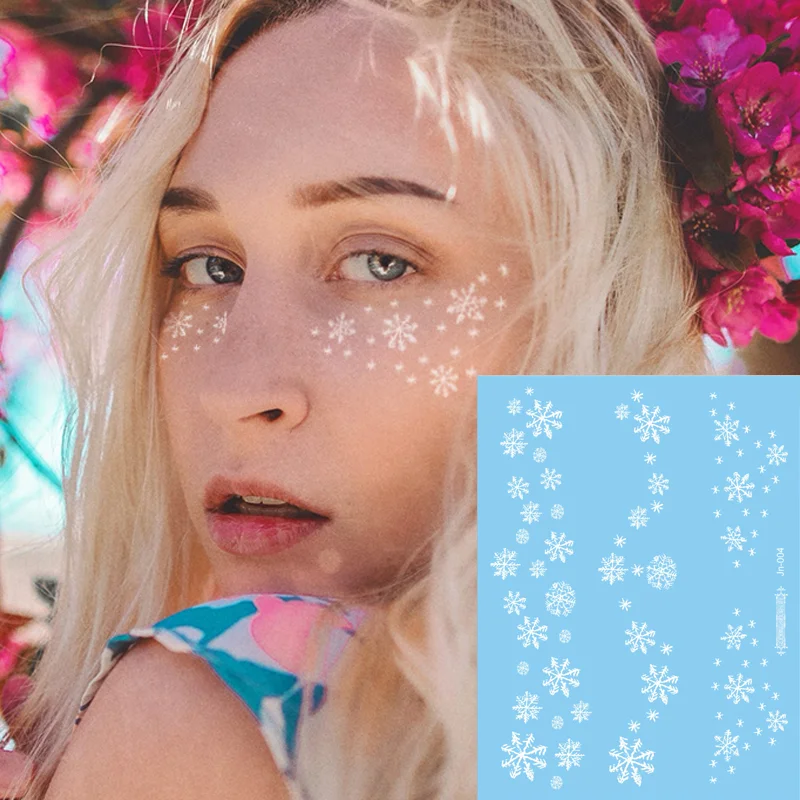 Sdrawing Creative Fake Temporary Tattoo Snowflake Star Moon Flower Butterfly Body Art Beauty Face Tattoo Makeup Sticker for Women