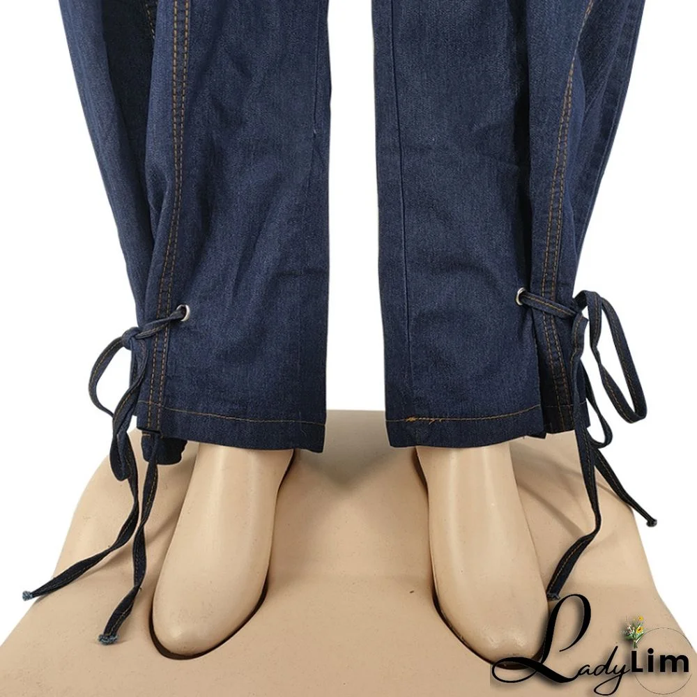 Summer Plus Size Sleeveless Denim Jumpsuit with Belt