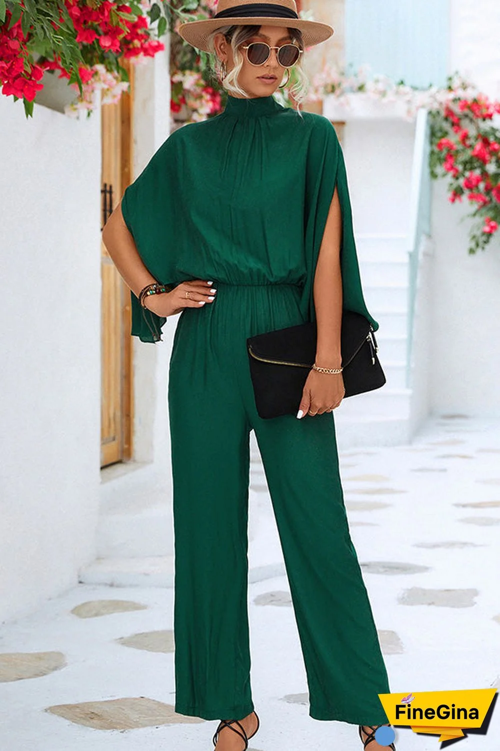 Pleated Solid Color High Waist Jumpsuit