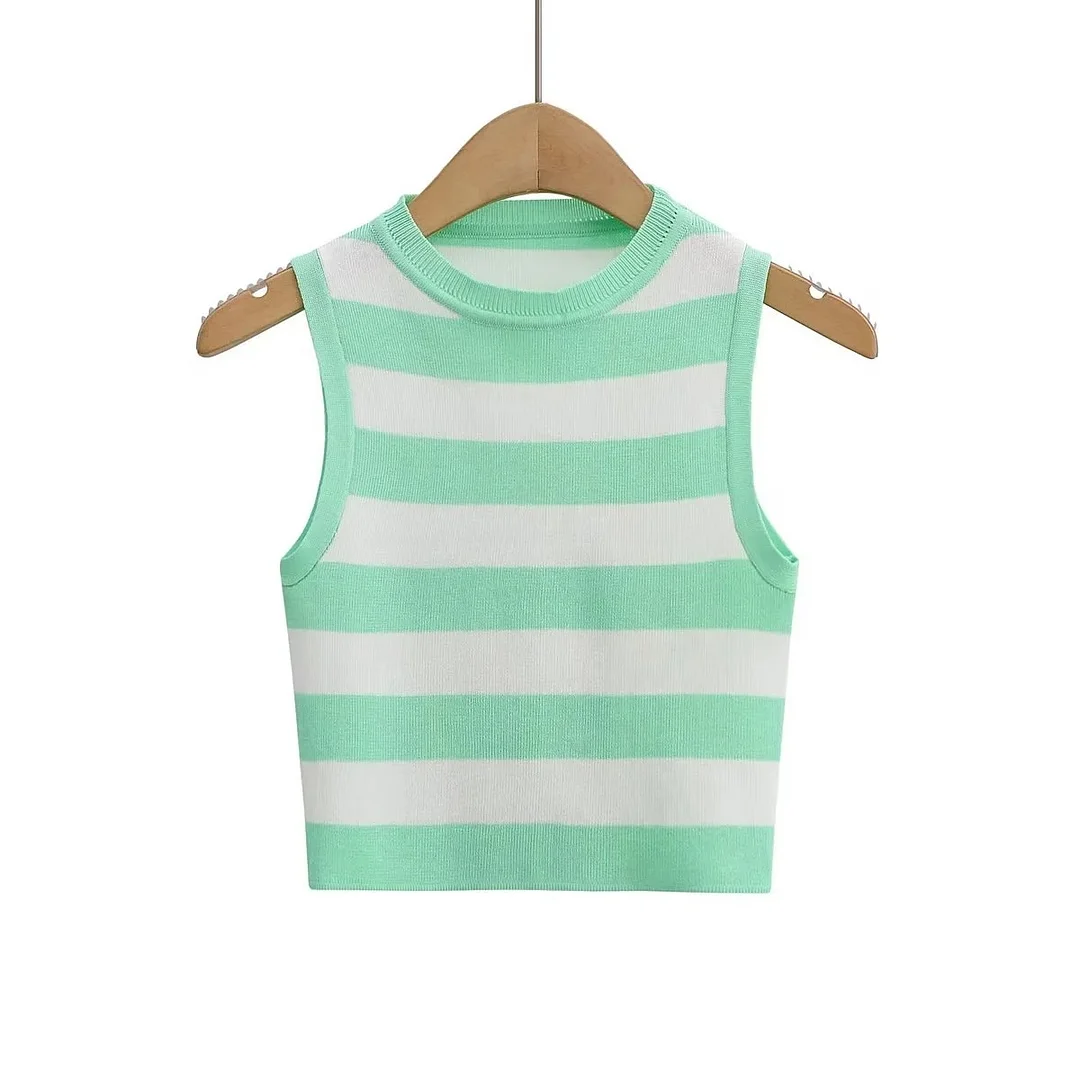 Nigikala Nigikala Summer New Top Sleeveless Short Knitted Vest Female C83614