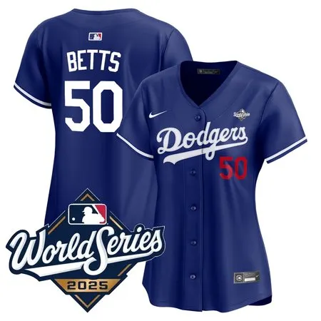 Women's Los Angeles Dodgers #50 Mookie Betts  Royal 2025 World Series Home Limited Jersey