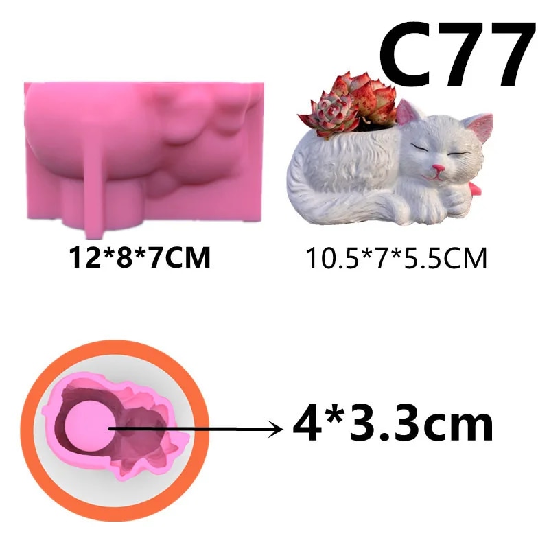 Cute kitten fleshy plant flower pot silicone mold cat succulent plant flowerpot concrete silica gel mold home decor gypsum mould