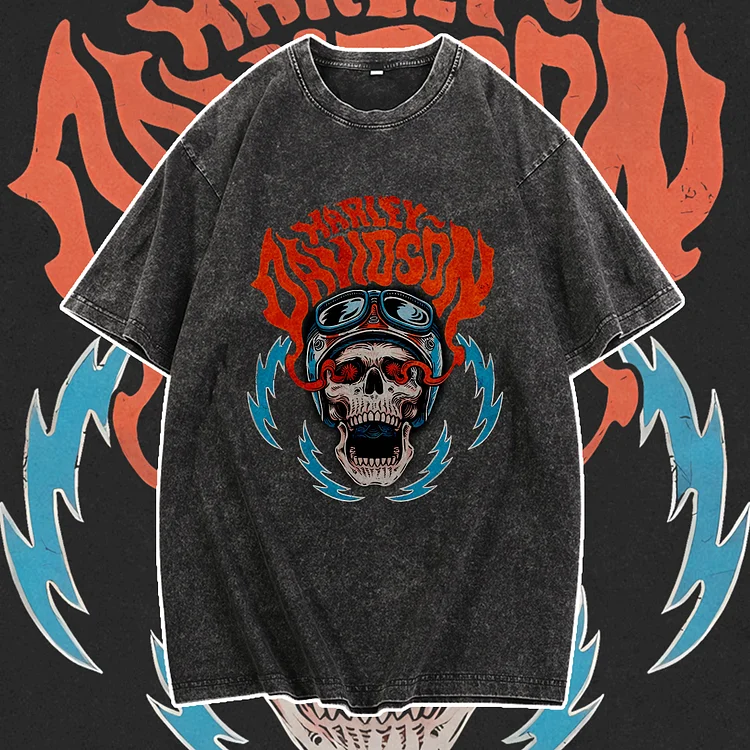 Davidhawaii100% Cotton Casual Men's Trendy Ripped Biker Skull Street T-Shirt - 100% Cotton
