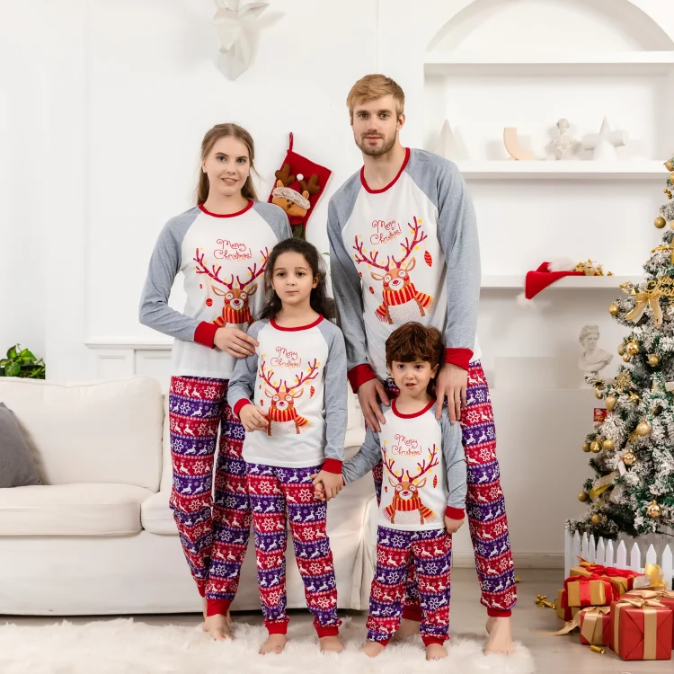 Cartoon Deer Print and Merry Christmas Letter Print Family Matching Pajamas