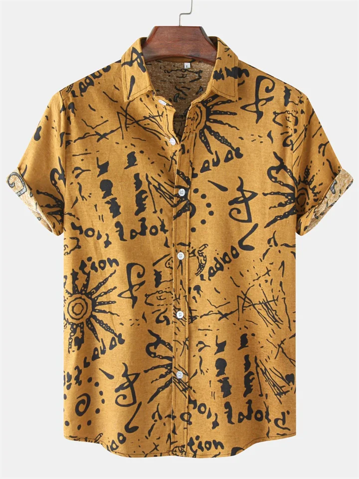 Summer New Men's Short-sleeved Floral Shirt Fashion Shirt Big Size Loose Half-sleeved Shirt Clothing-Cosfine