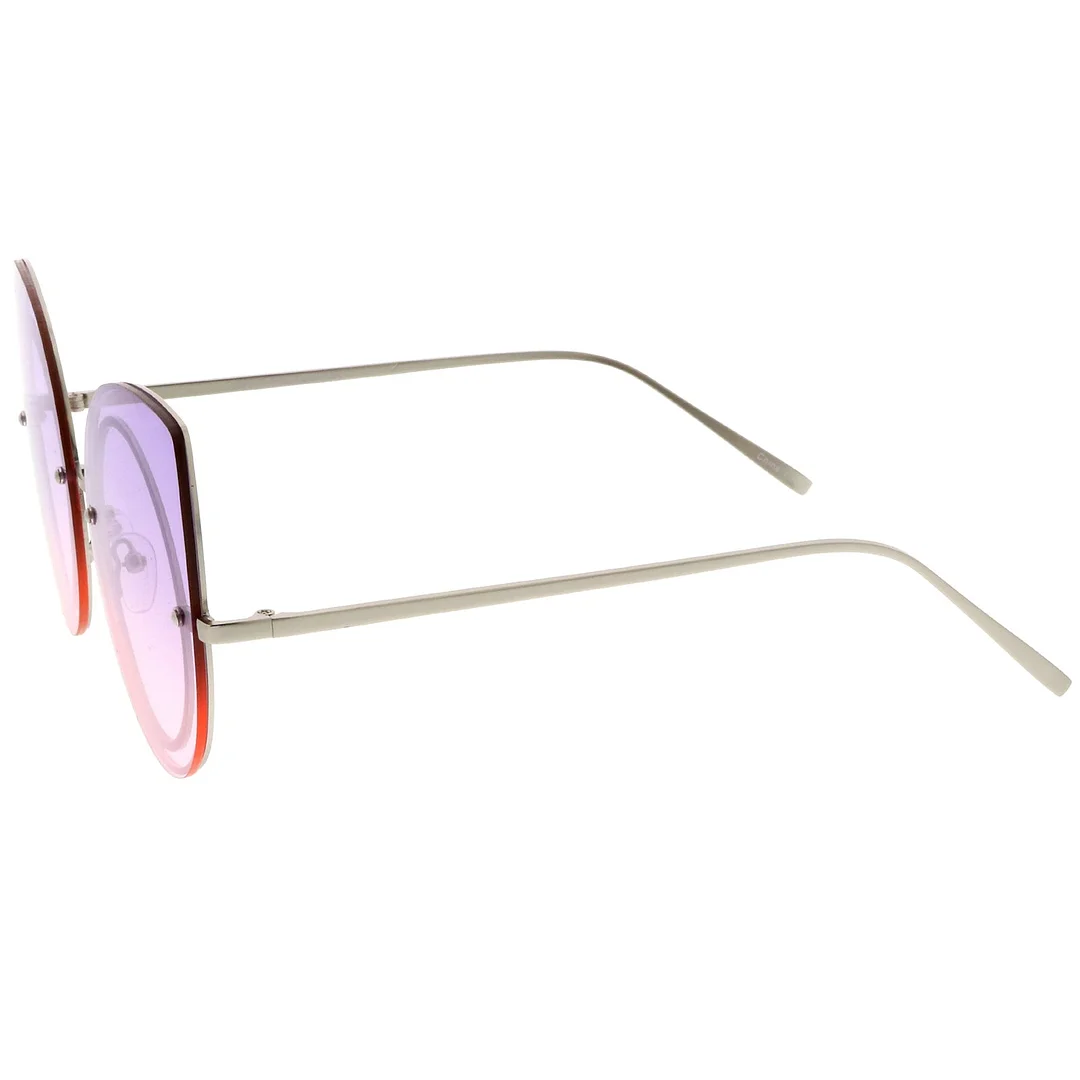 Women's Oversize Rimless Colored Gradient Flat Lens Cat Eye glasses 63mm