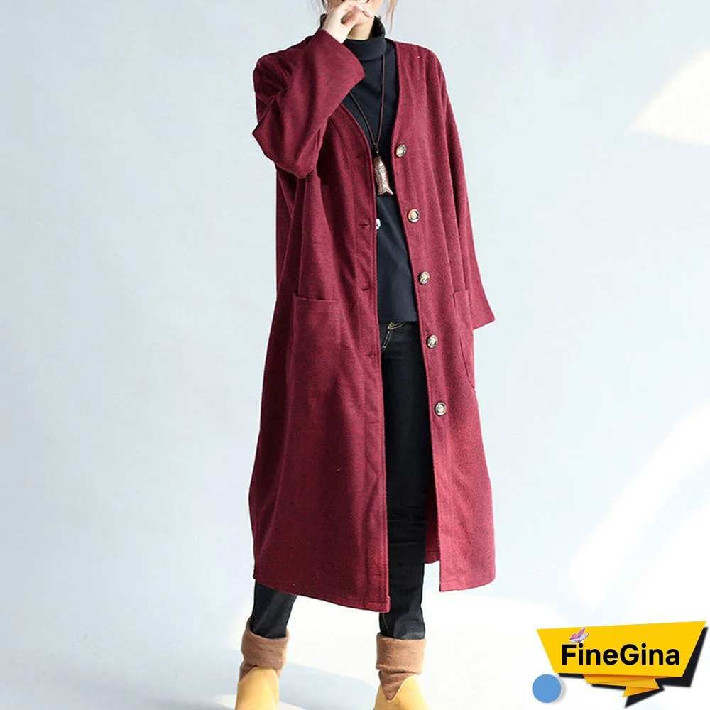red winter cotton cardigans plus size long sleeve woolen vintage trench coats