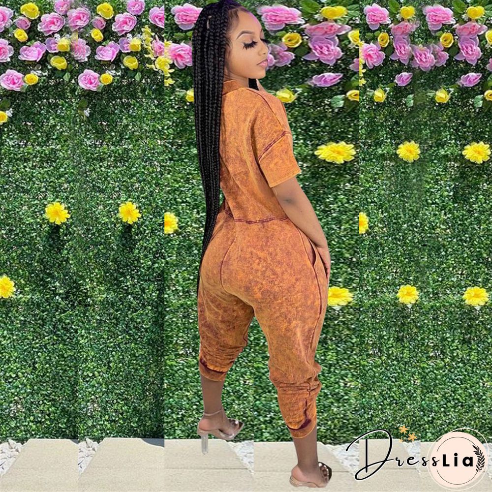 Loose Short Sleeve V Neck Long Harem Jumpsuits