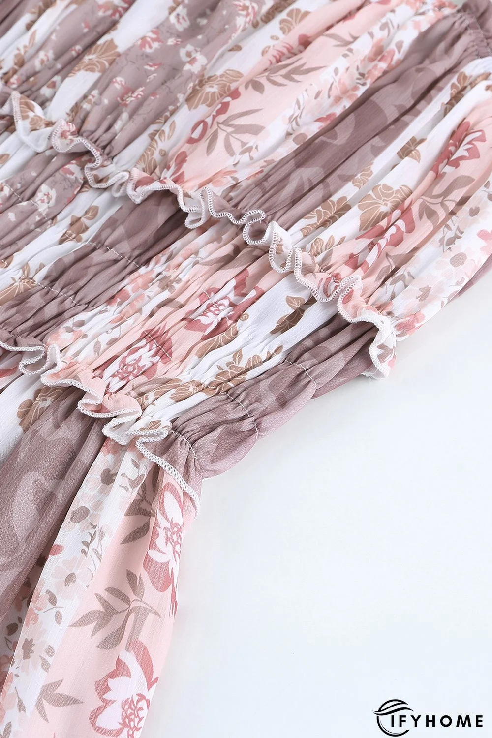 Multicolor Floral Print Frill Trim Smocked Spaghetti Strap Maxi Dress | IFYHOME