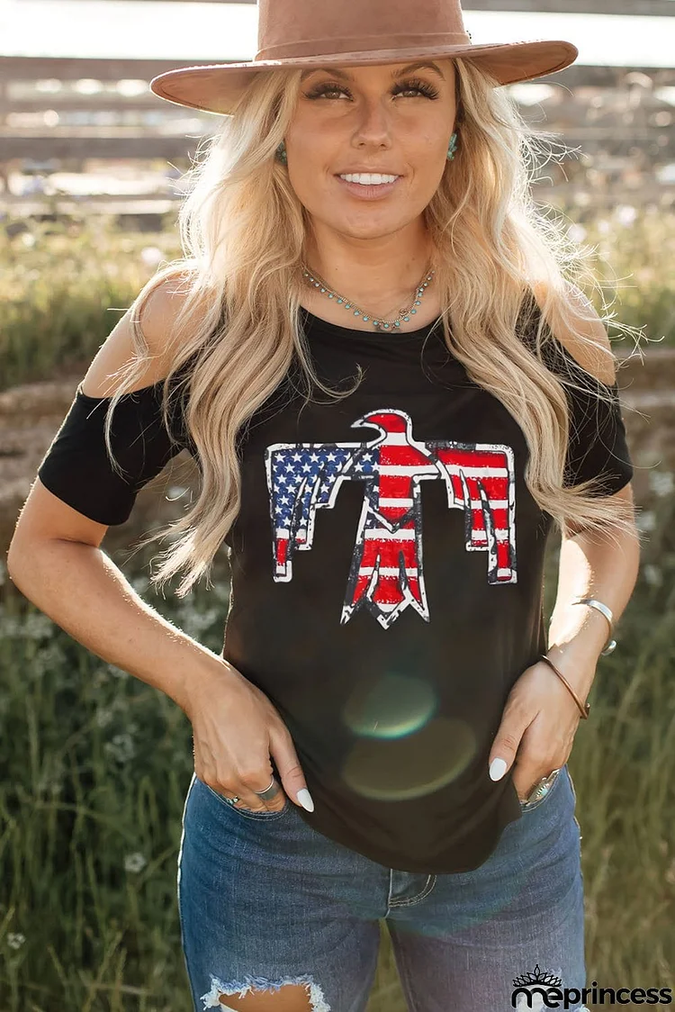 US Flag Bird Graphic Cold-Shoulder Tee