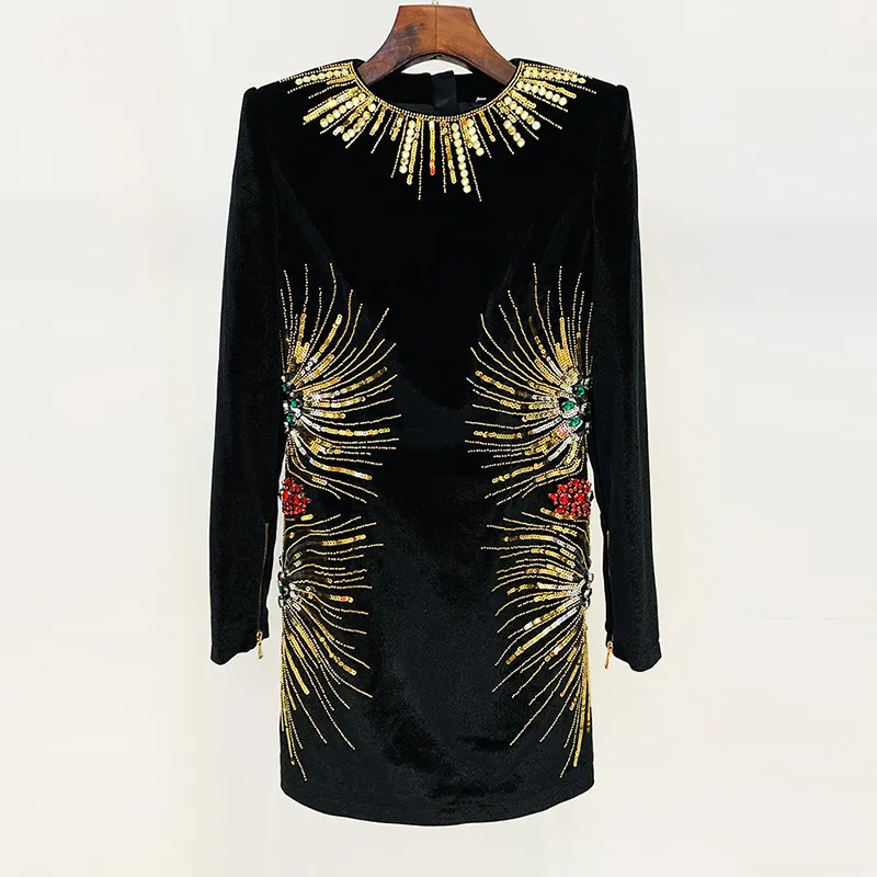 Nigikala Nigikala Autumn And Winter Star Fashion New Heavy Industry Nail Polish Lily Gold Velvet Long-Sleeved Dress