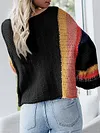 Loose Contrast Color Striped Loose Half Sleeve Sweater