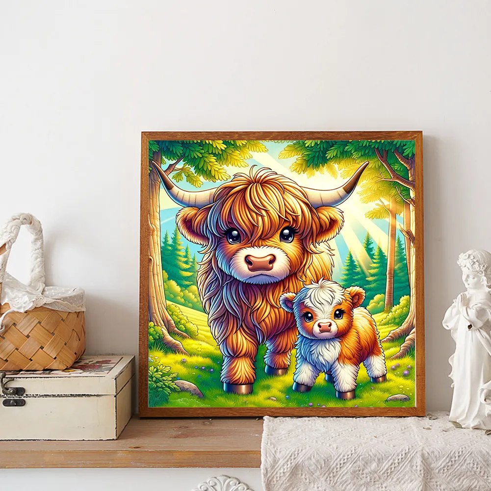 Full Round Diamond Painting 30*30cm - Cartoon Highland Yak