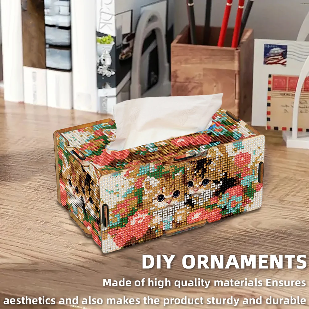Diamond Painting Tissue Box Kits Rhinestone Craft Kit (Kitten Flower Basket)