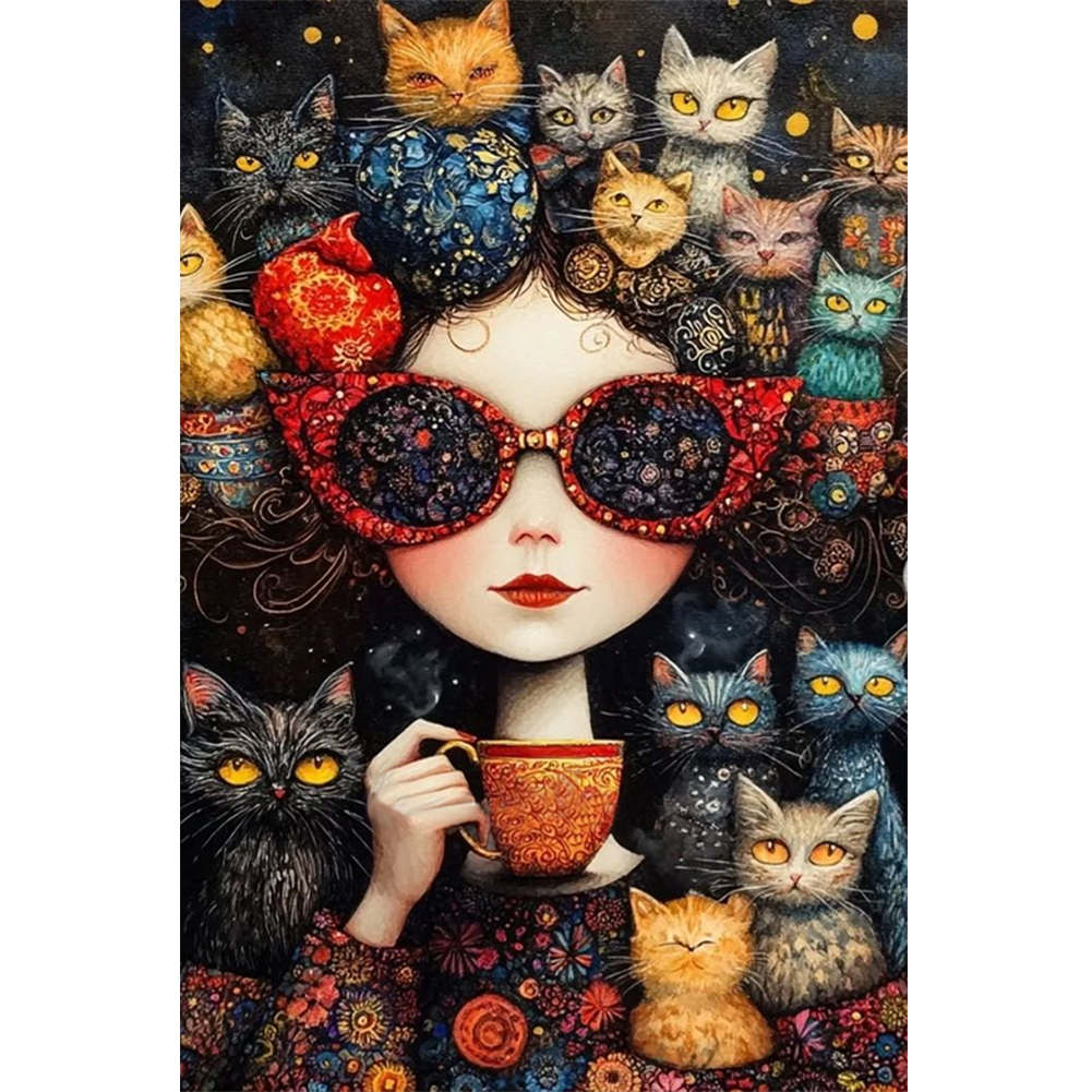Cat Girl 40*60cm(canvas) full round drill diamond painting