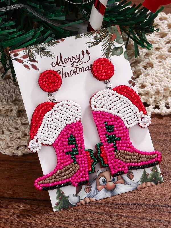 1 Pair Handmade House Snowman Handmade Beaded Glass Drop Earrings