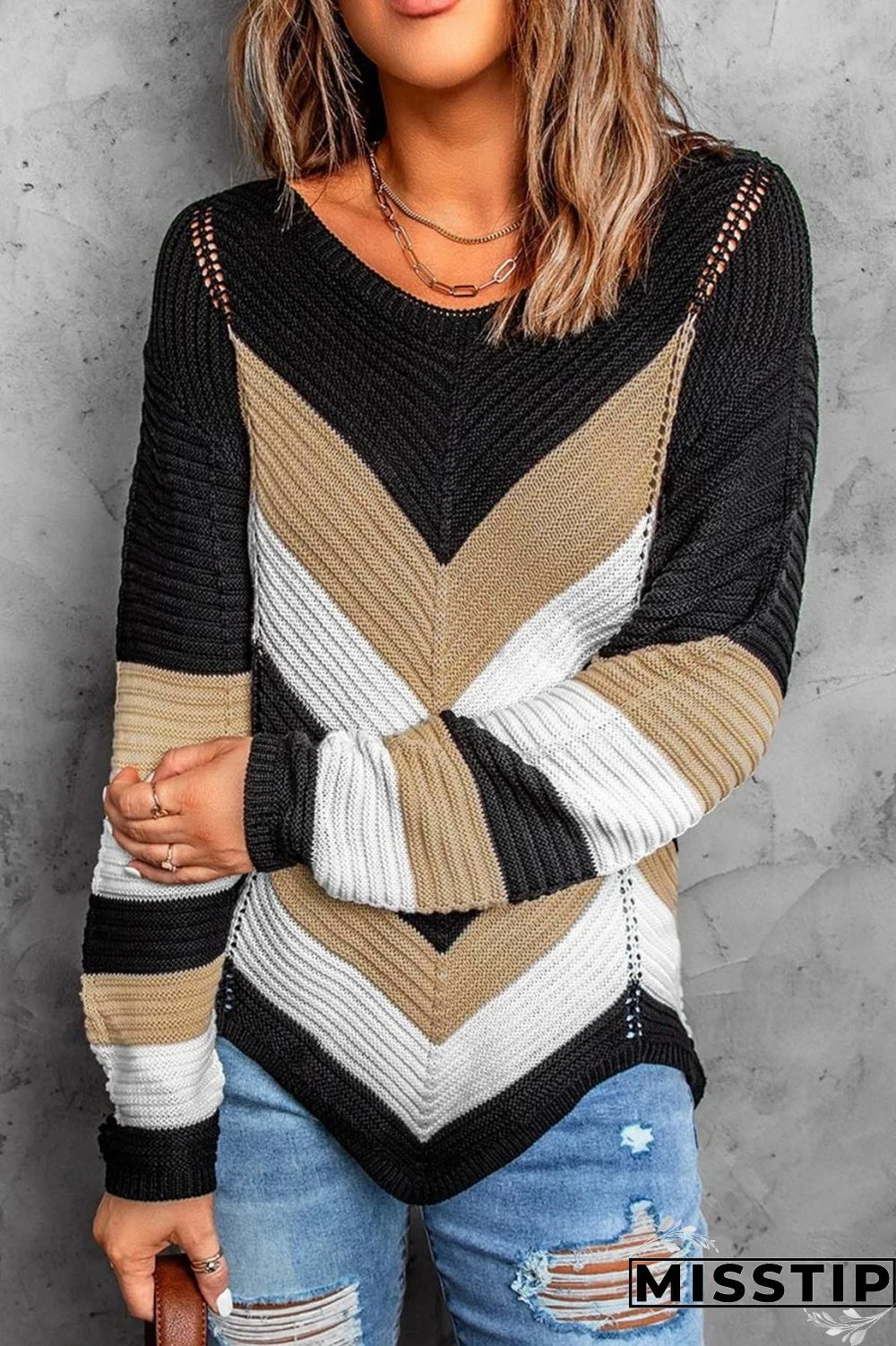 Burgundy Casual Patchwork Contrast O Neck Tops