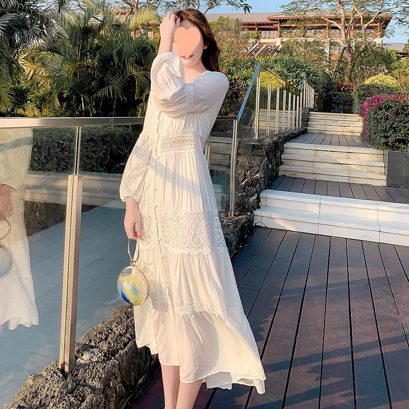 Churchf Churchf White Beach Dress Beach Holiday Dress Dress Super Fairy Sanya Wear Photo Clothes Female Summer