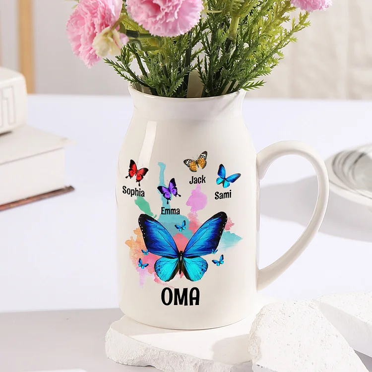 Kettenmachen Personalisierte 4 Namen & Text Schmetterling Familie Vase