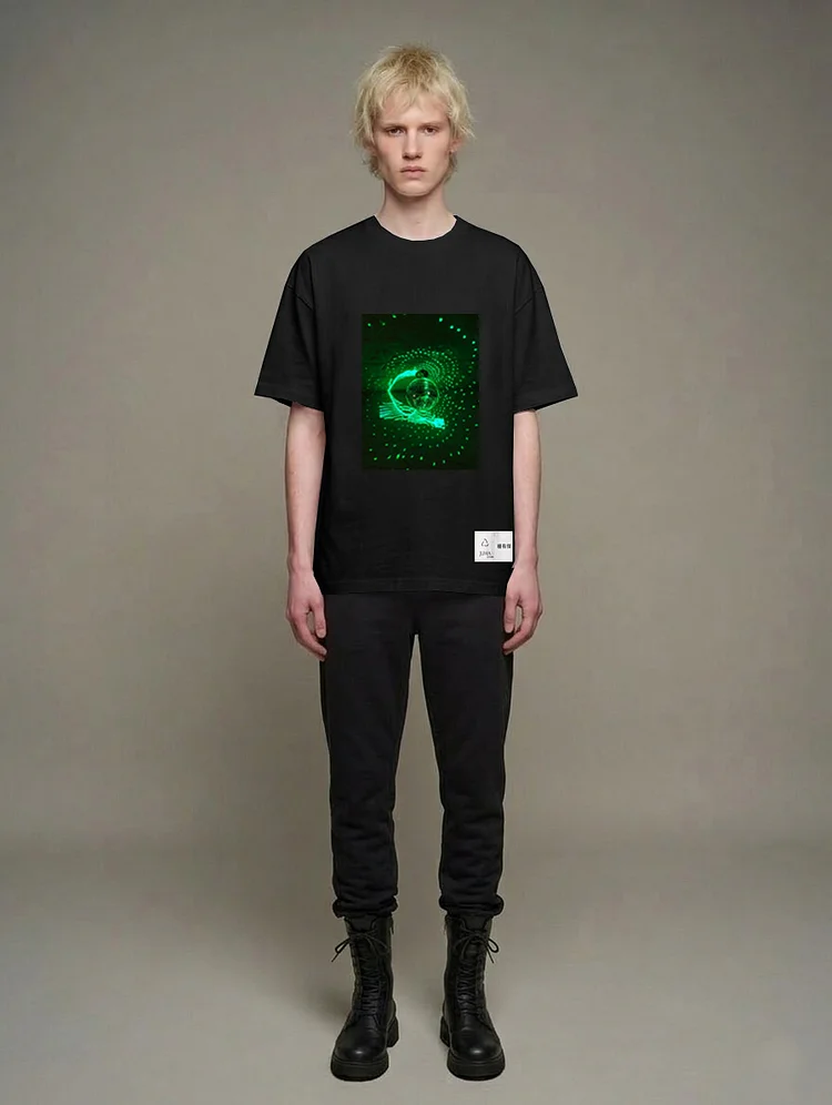 YOUJIE YANG Unisex Printed T-shirt  - 4 Recycled Water Bottles - Black