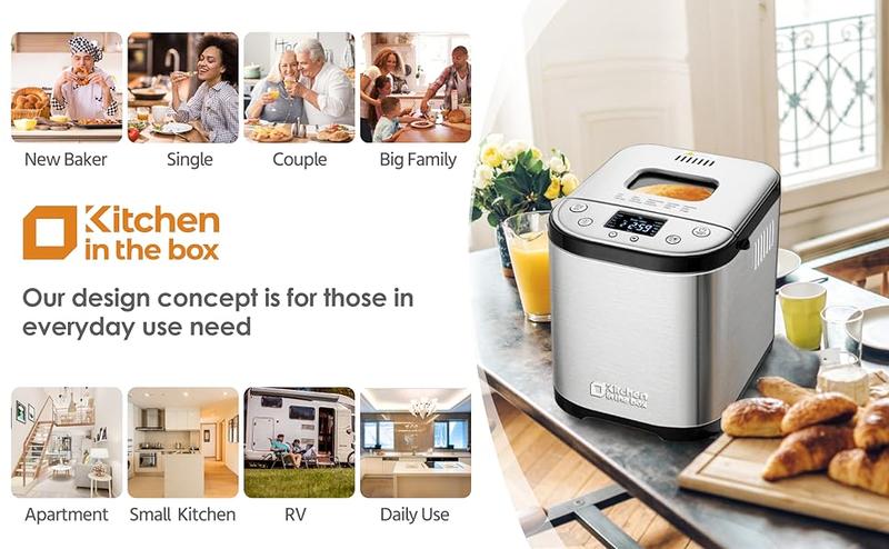 Product Introduction of Automatic Bread Maker, 2LB 1.5LB 1LB Bread Maker Machine with with Gluten-Free Setting, 15-in-1 Stainless Steel Bread Maker with Recipes 17