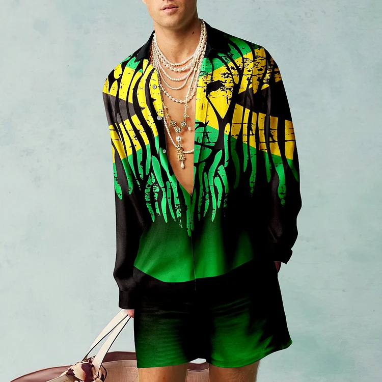 BrosWear Trendy Gradient Reggae Lion Print Shirt And Shorts Co-Ord
