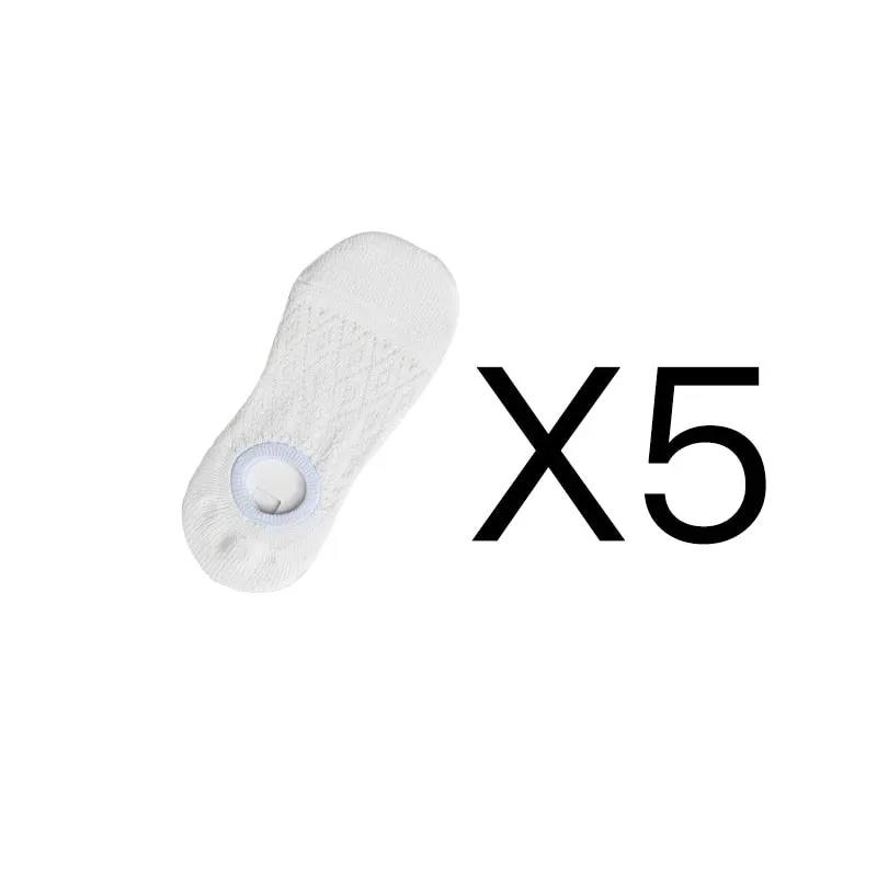 5 Pairs/Set Women Silicone Non-slip Invisible Socks Summer Solid Color Mesh Ankle Boat Socks Female Cotton Slipper No Show Socks