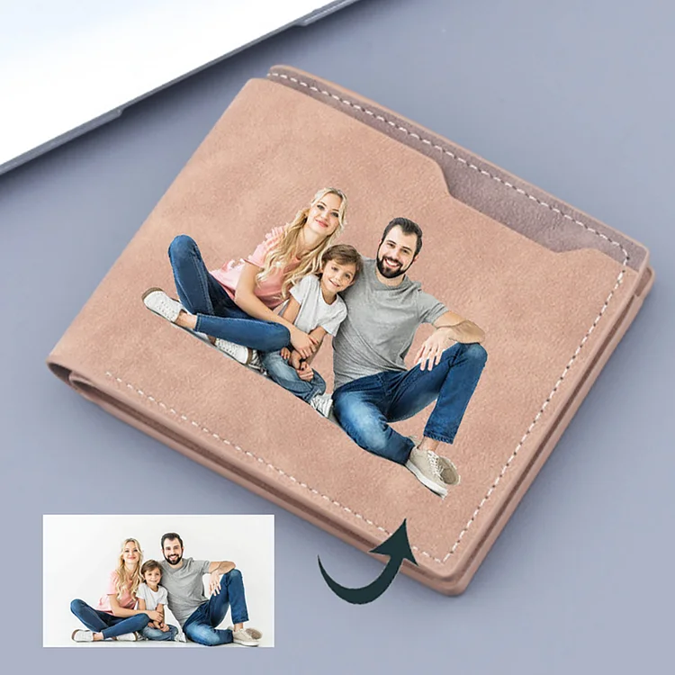 Light Brown/Dark Brown Custom Photo Personalized Leather Wallet