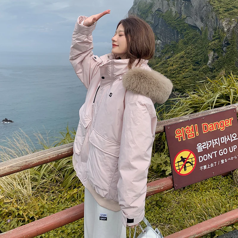 Toloer Real Photo Wool Collar Cotton-Padded Jacket Women Winter 2024 New Thickened Design Sense Loose Tooling To Overcome Cotton-Padded Jacket Jacket-Outfit Ideas