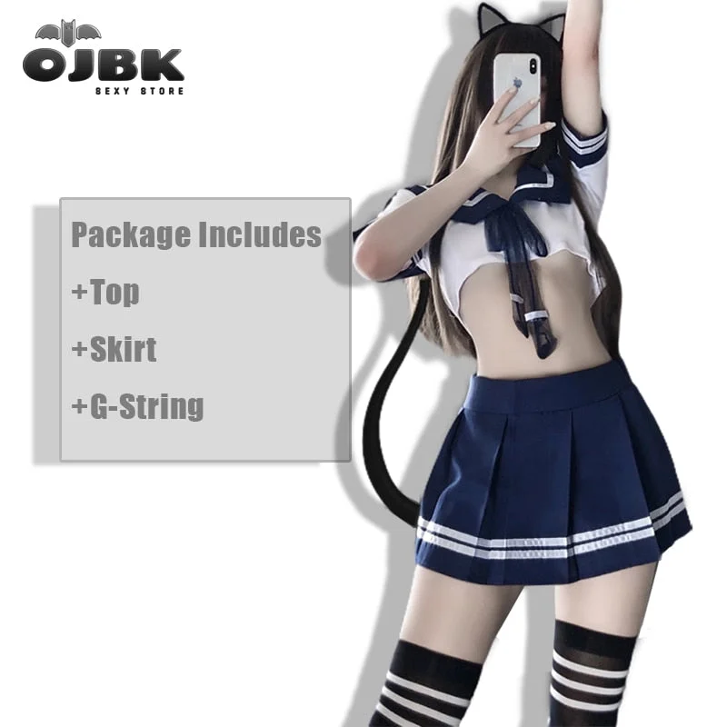 OJBK Sexy Pink School Girl Navy Sailor Costumes DDLG Miniskirt Velcro Outfit Women Cosplay Lingerie Student Uniform Fashion 0631