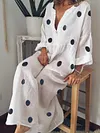 Loose And Casual Flax Cotton Polka Dot Maxi Dresses