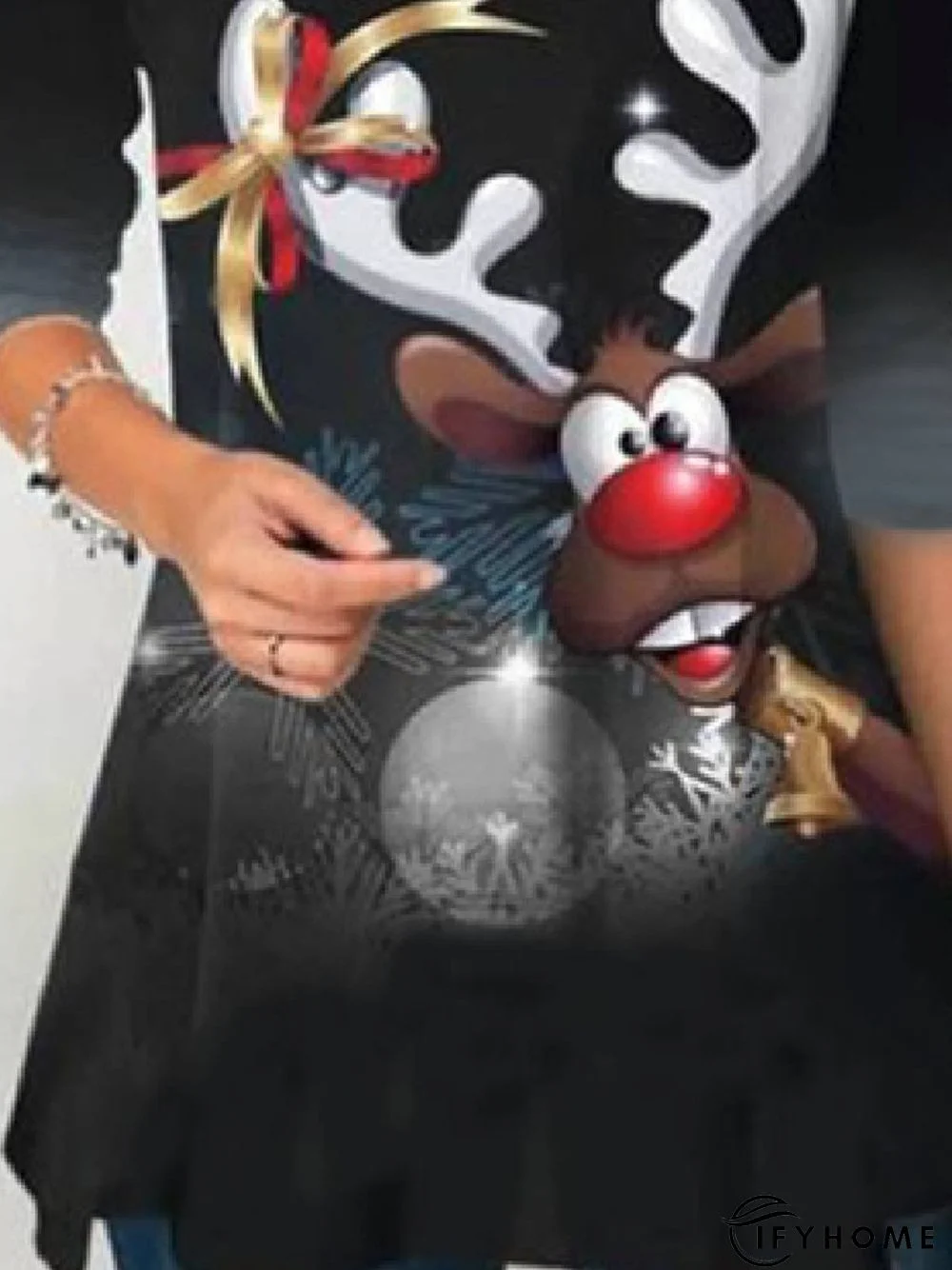 Christmas Casual Long Sleeve Crew Neck Printed Tunic Top | IFYHOME